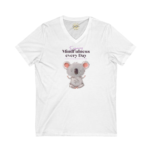 Embracing Mindfulness - Koala - Meditation - Unisex Jersey Short Sleeve V-Neck Tee