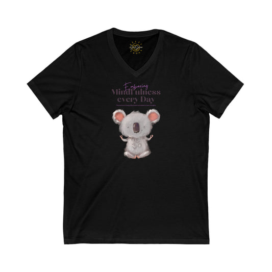 Embracing Mindfulness - Koala - Meditation - Unisex Jersey Short Sleeve V-Neck Tee
