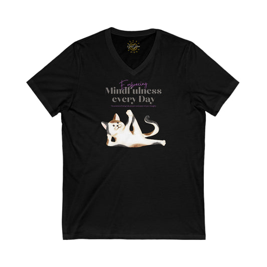 Embracing Mindfulness - Cat - Yoga - Unisex Jersey Short Sleeve V-Neck Tee