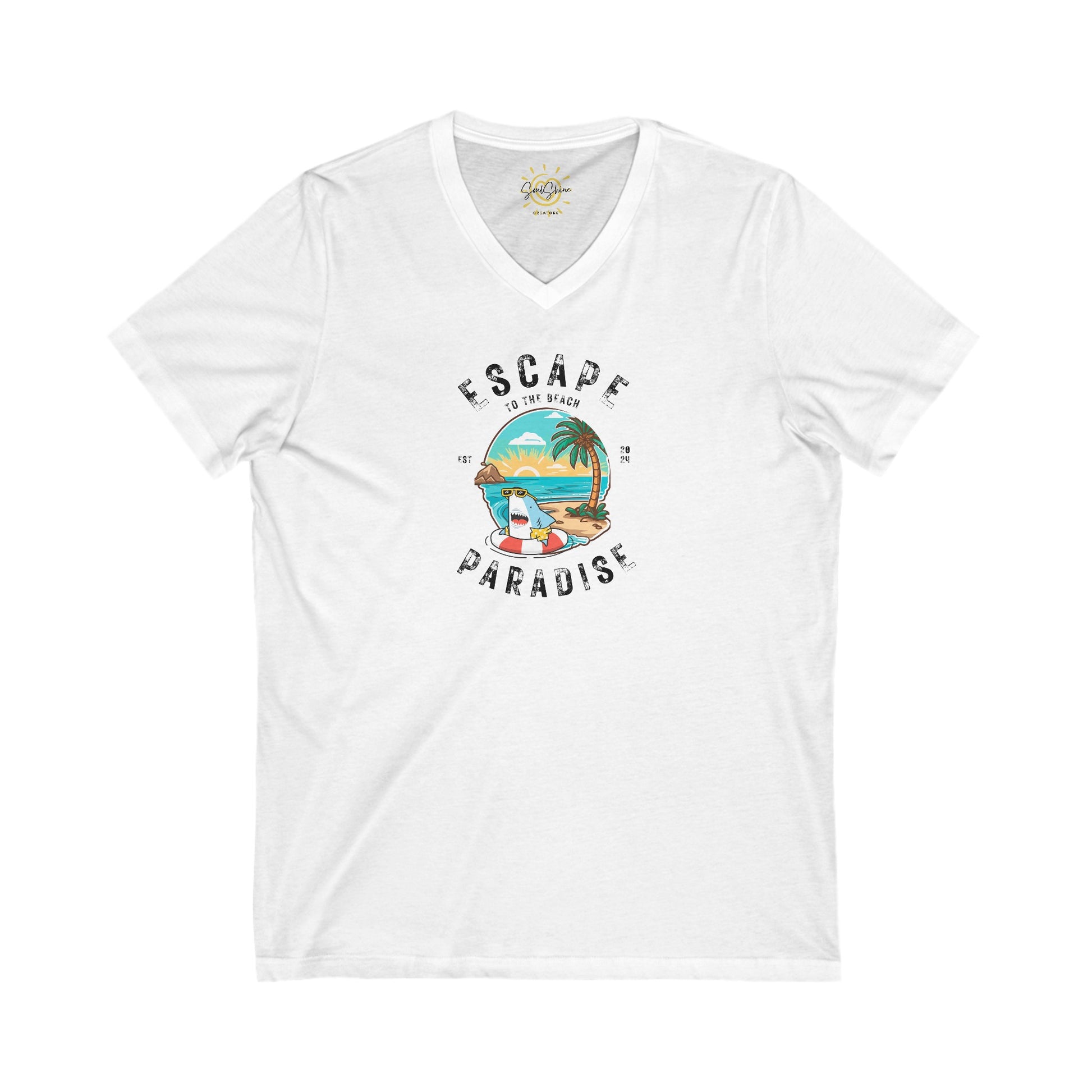 Escape to the Beach - T-Shirt - Unisex Jersey Short Sleeve V-Neck Tee