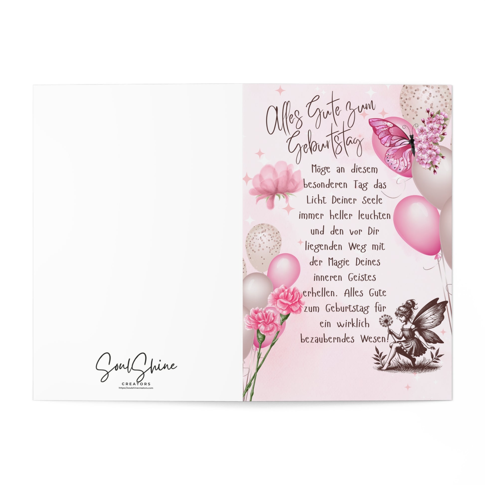 Geburtstagskarte - Happy Birthday - Pink - Fee - Bezaubernd - Blumen