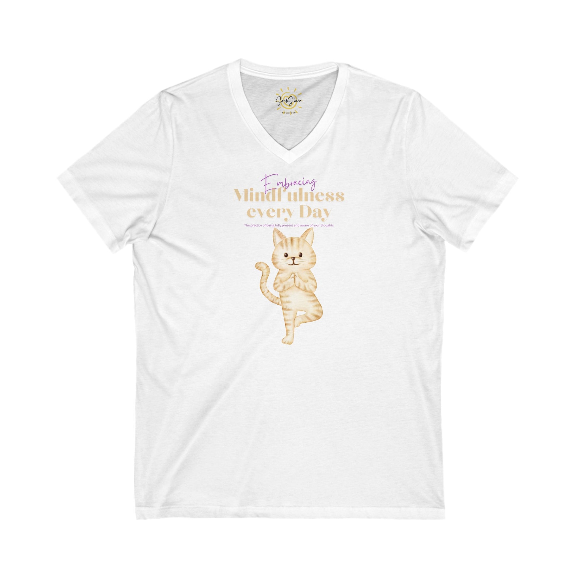 Embracing Mindfulness - Cat Yoga - Unisex Jersey Short Sleeve V-Neck Tee