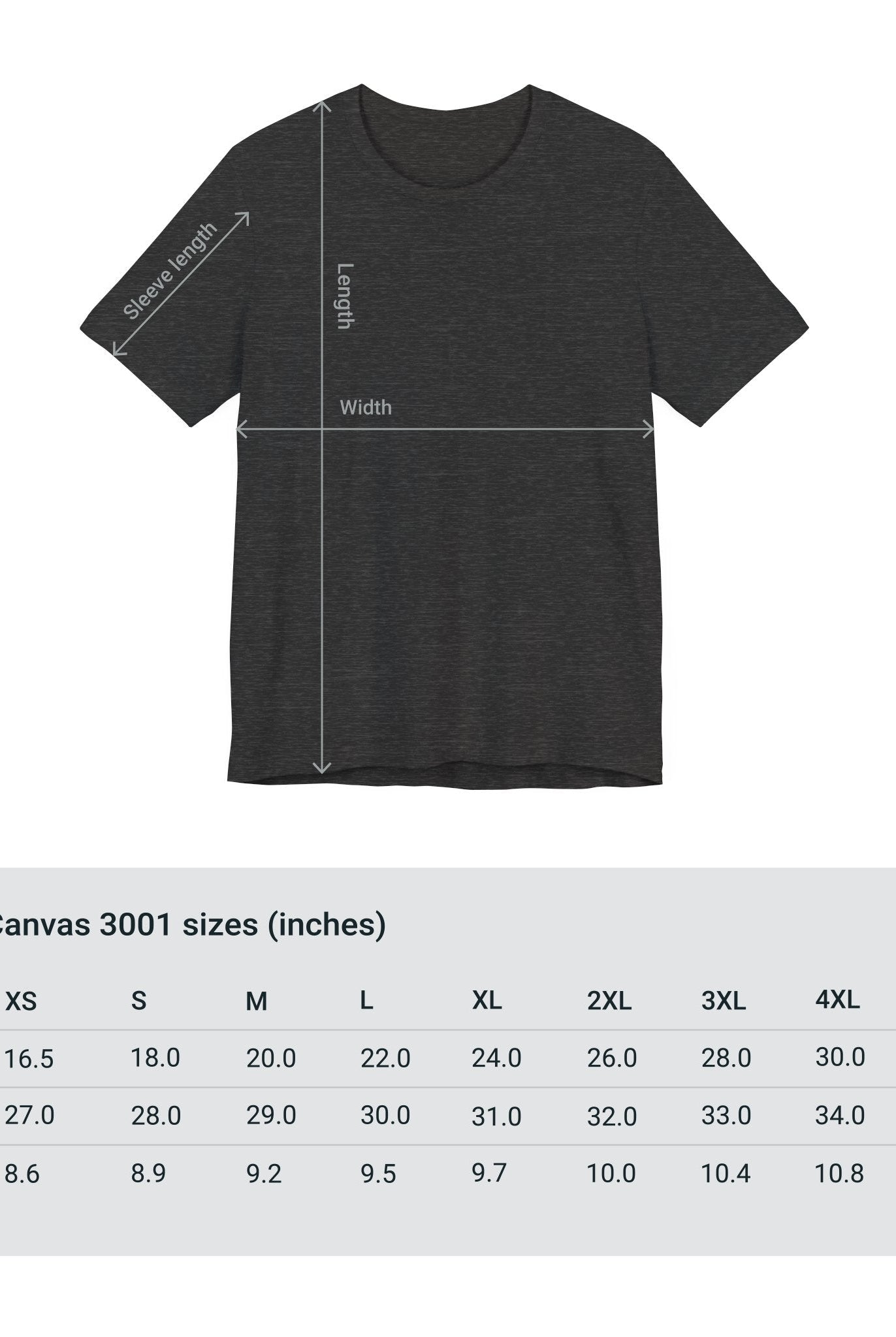 Adventure Unlimited Surfing T-Shirt black Bella & Canvas size measurements printed direct-to-garment EU