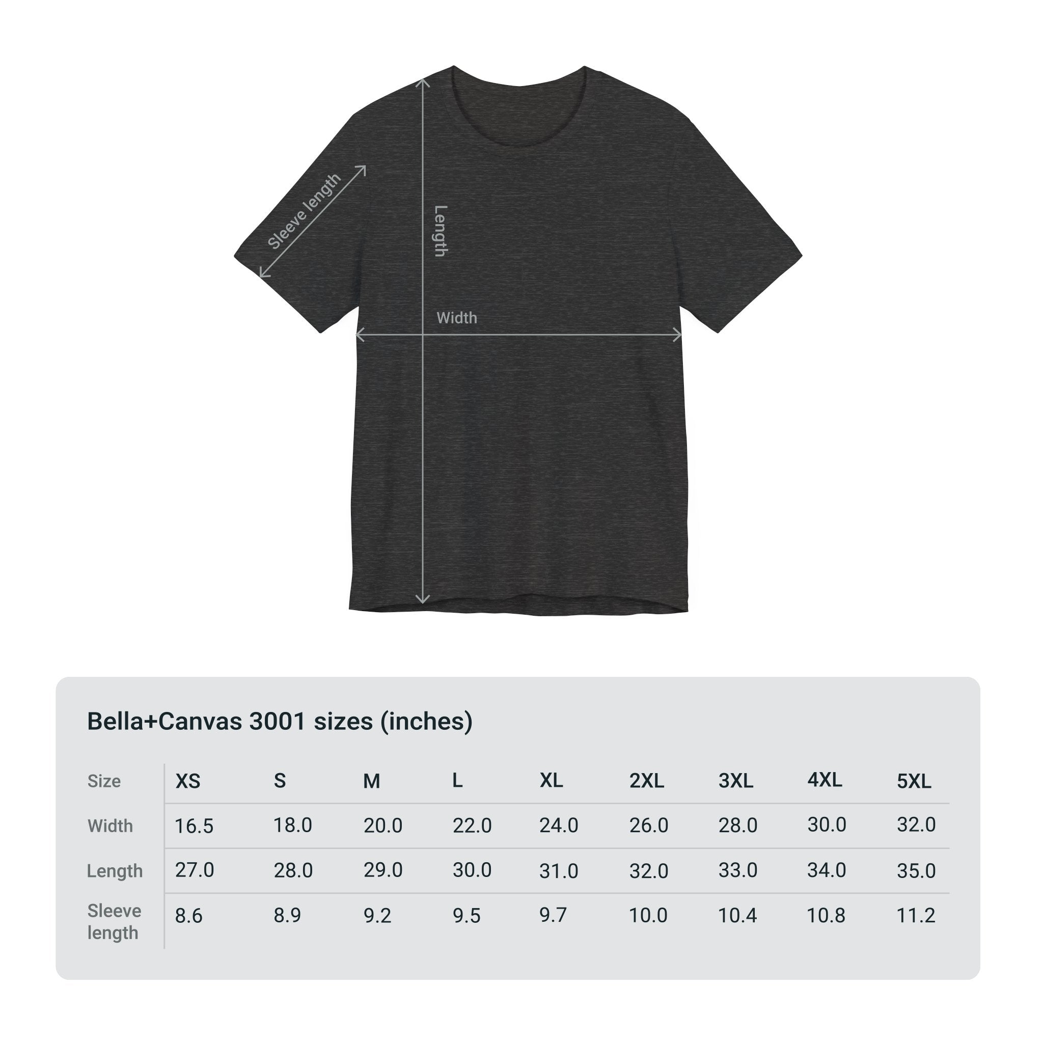 Adventure Unlimited Surfing T-Shirt black Bella & Canvas size measurements printed direct-to-garment EU