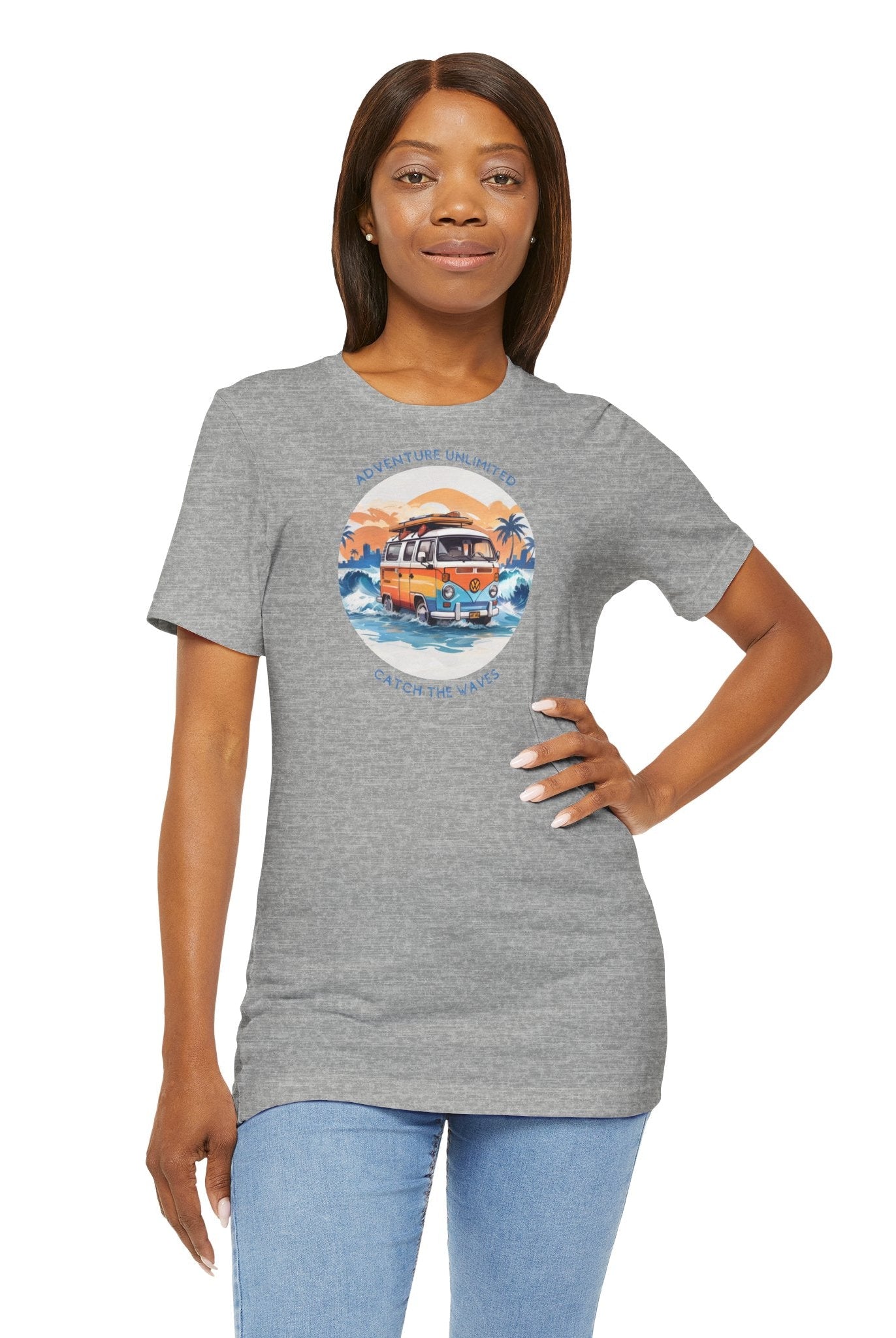 Adventure Unlimited Surf Logo Grey T-Shirt - Soulshinecreators - Bella & Canvas - EU, printed direct-to-garment item