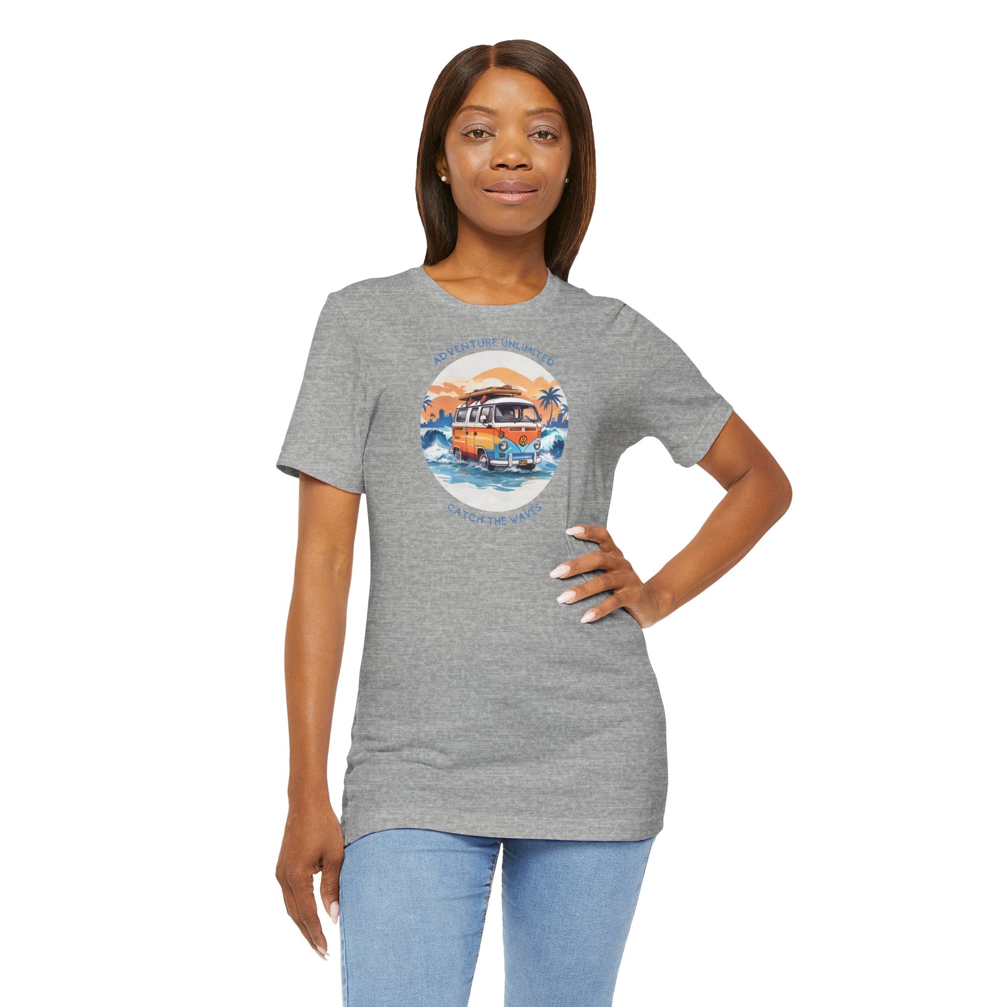 Adventure Unlimited Surf Logo Grey T-Shirt - Soulshinecreators - Bella & Canvas - EU, printed direct-to-garment item