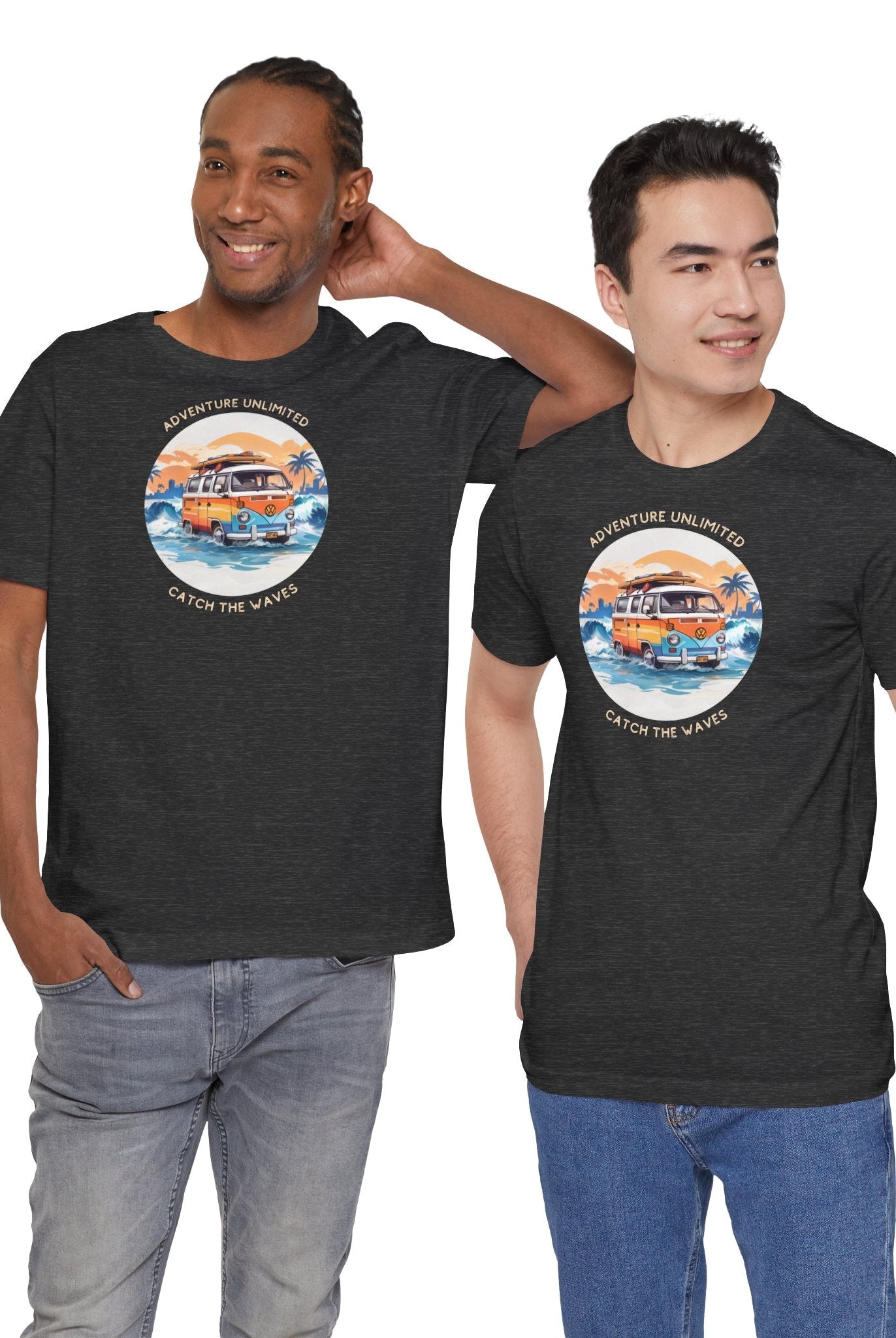 Adventure Unlimited - Surfing T-Shirt with ’the best day ever’ printed on two men’s t-shirts