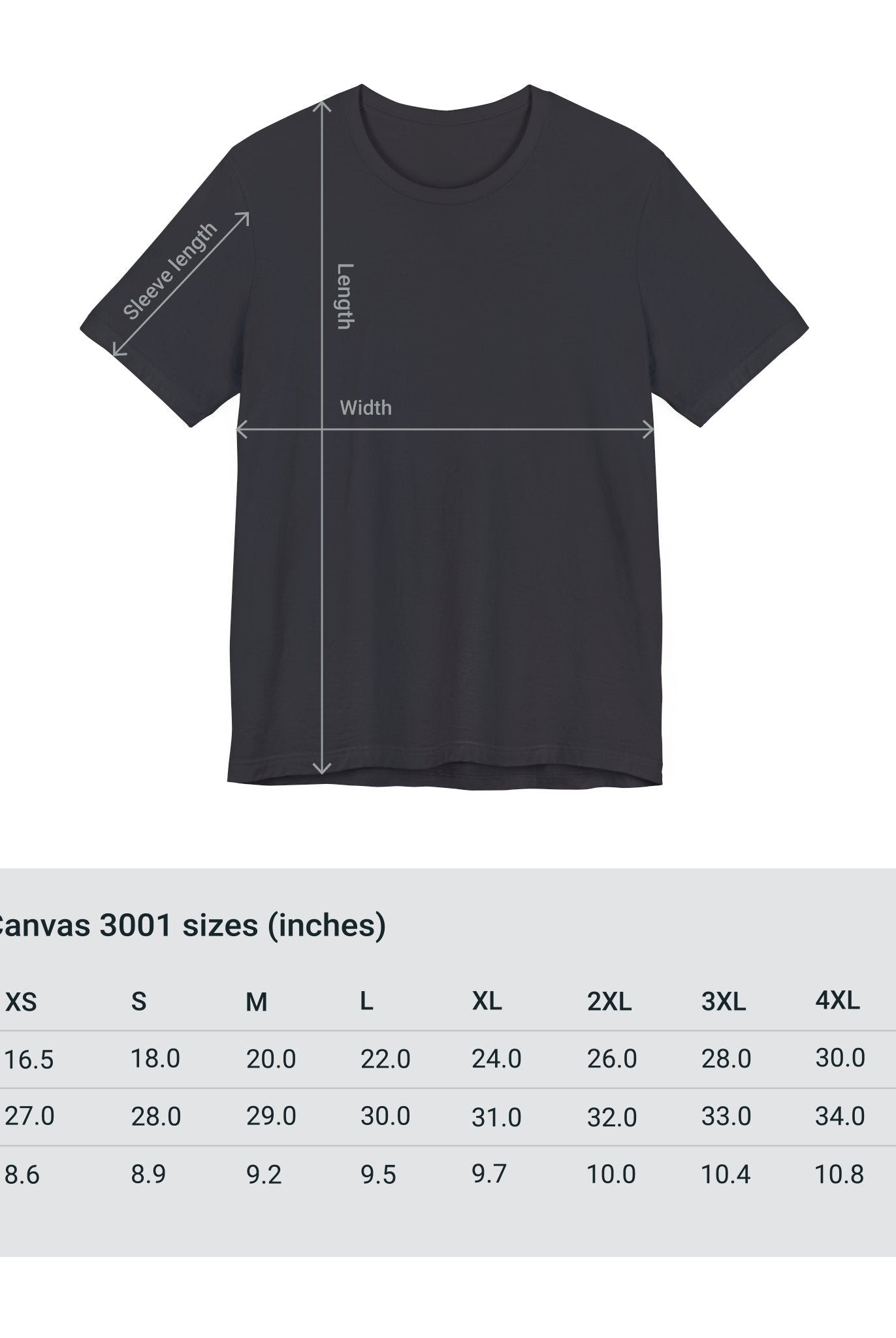Adventure Unlimited Surfing T-Shirt, Bella & Canvas EU, black tee with size measurements printed direct-to-garment