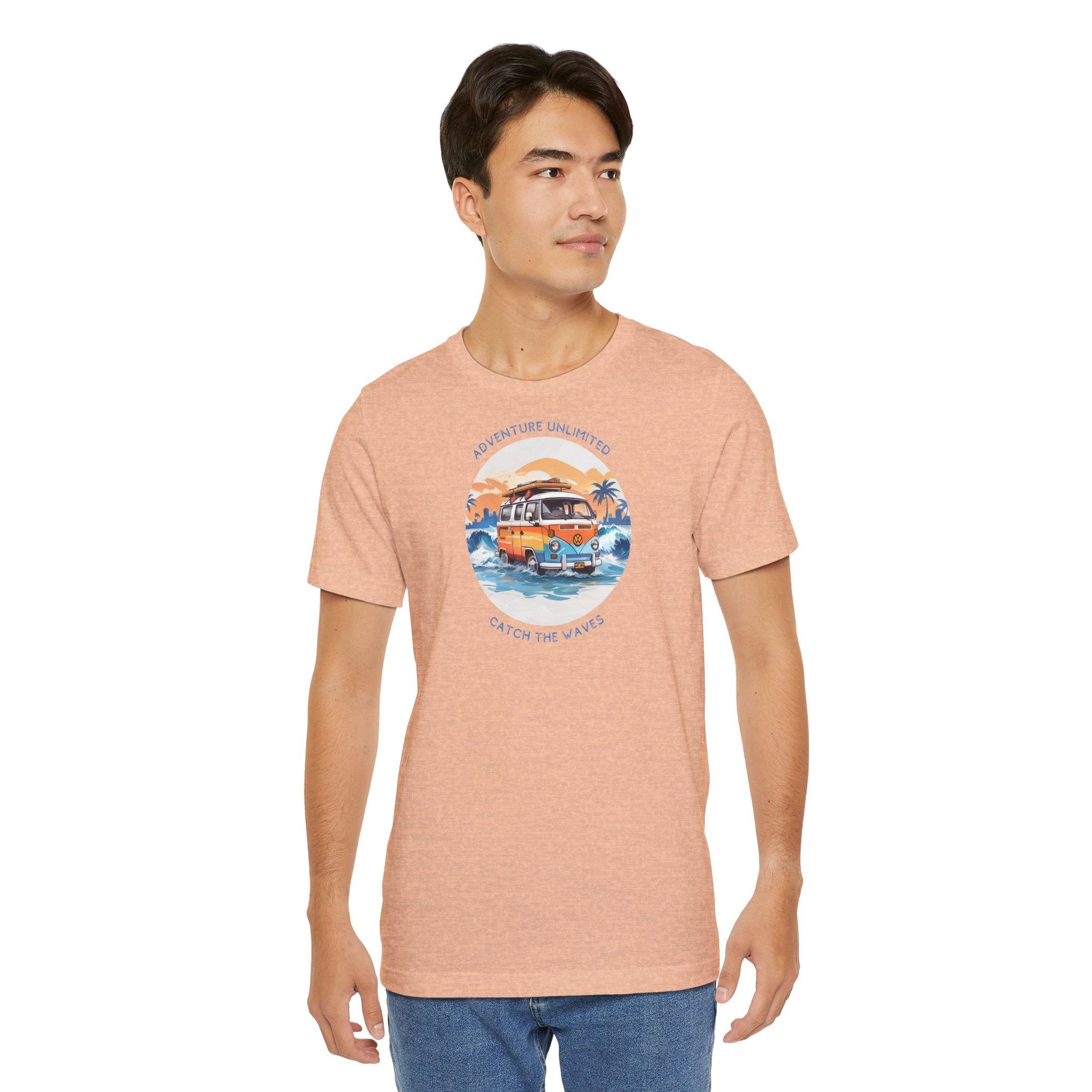 Printed men’s pink shirt with boat design on Adventure Unlimited t-shirt by Soulshinecreators
