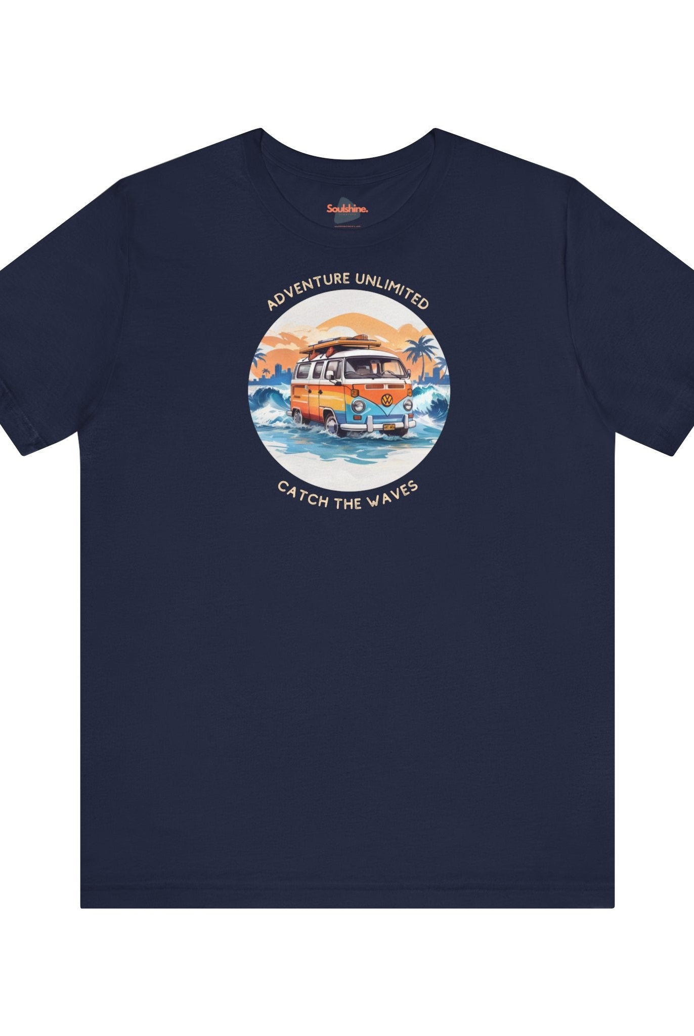 Adventure Unlimited - Surfing T-Shirt - Soulshinecreators - Navy, ’On the Water’ Printed Item