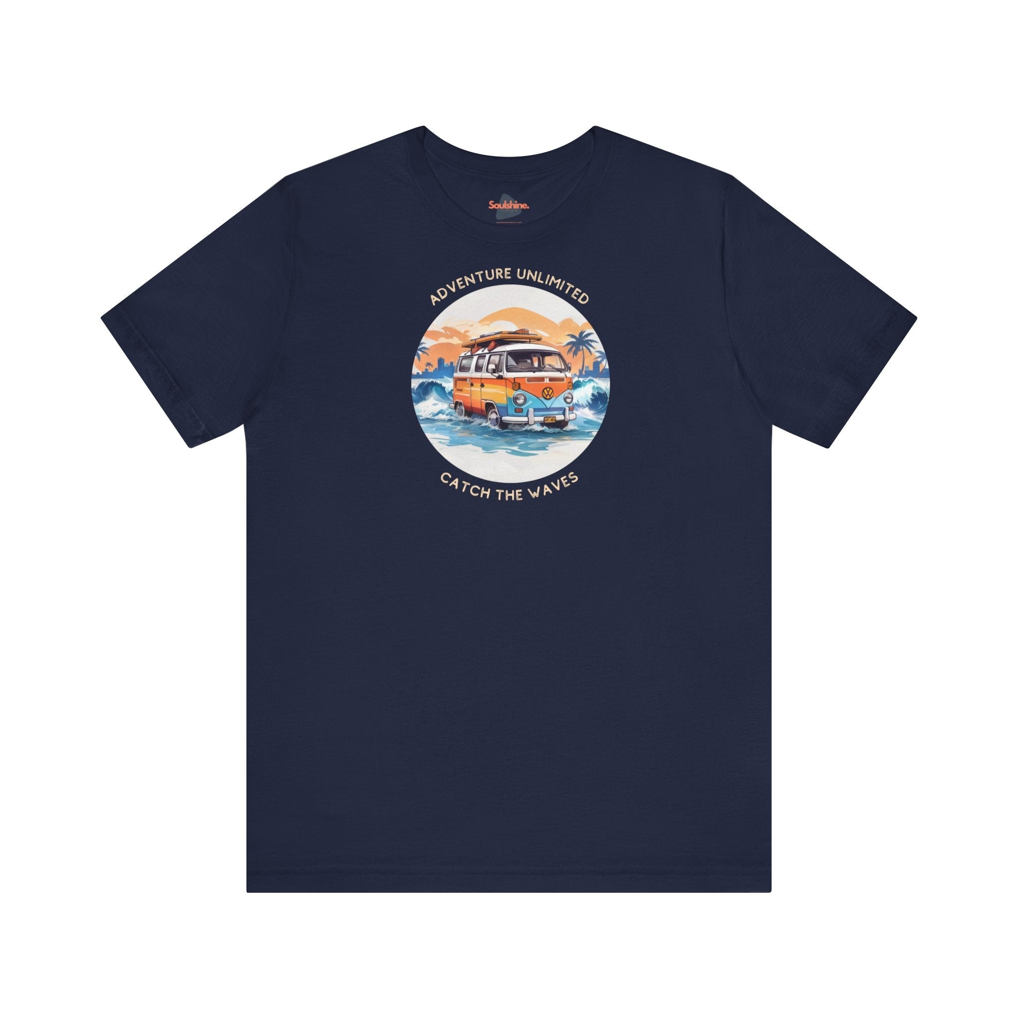 Adventure Unlimited - Surfing T-Shirt - Soulshinecreators - Navy, ’On the Water’ Printed Item