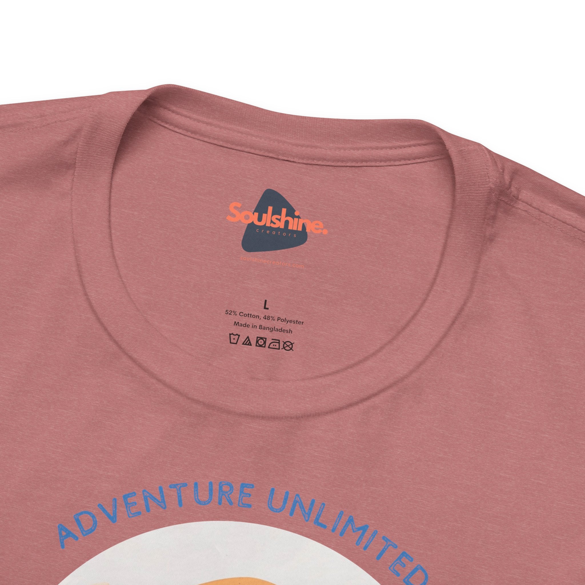 Pink bird graphic on Adventure Unlimited surfing t-shirt by Soulshinecreators, Bella & Canvas - EU, direct-to-garment printed item