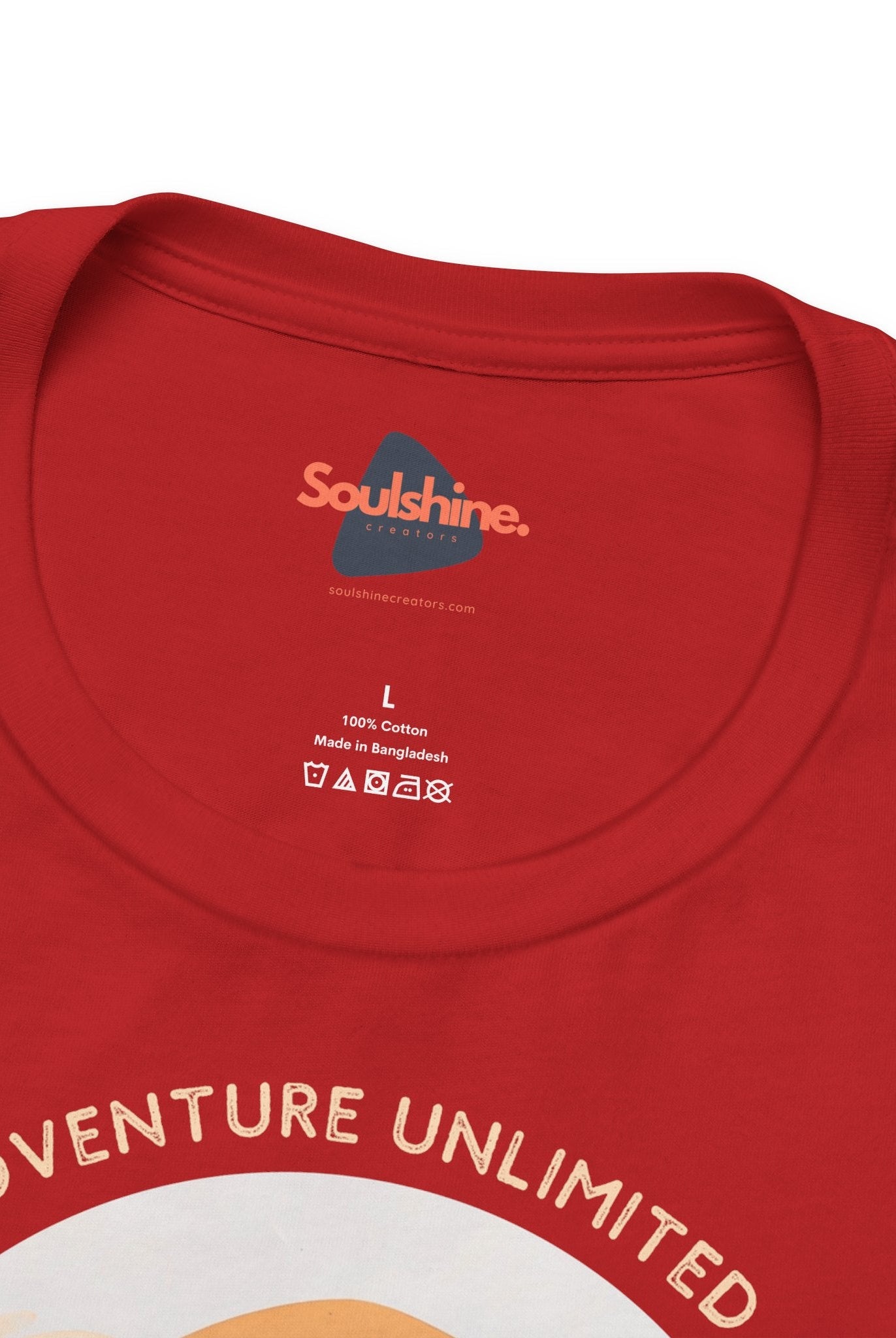 Red Adventure Unlimited Surfing T-Shirt by Soulshinecreators on Bella & Canvas EU - Direct-to-Garment Printed Item