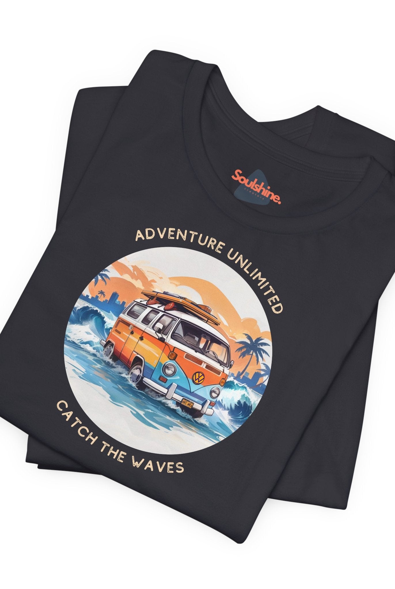 Adventure Unlimited Surfing T-Shirt printed on black Bella & Canvas EU item