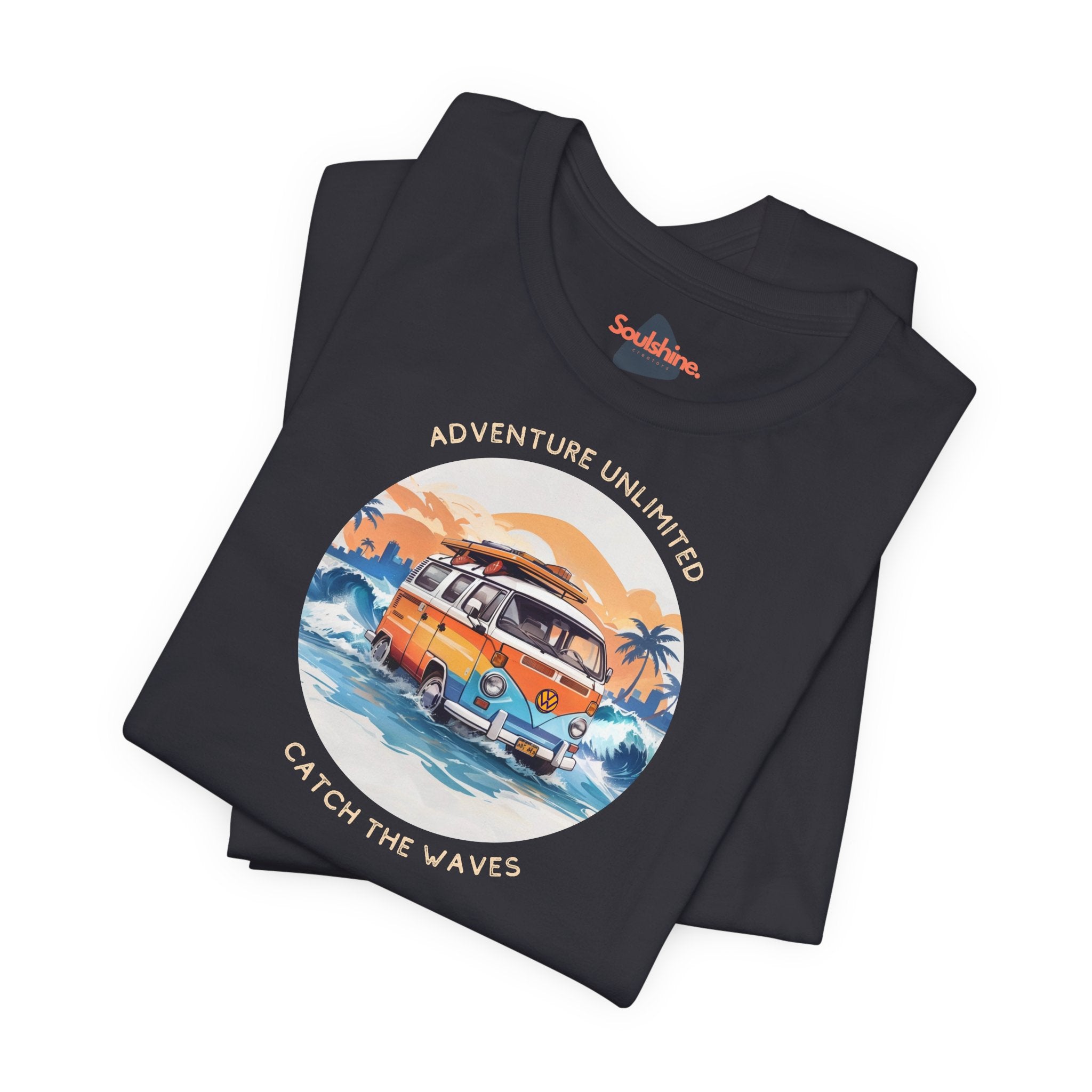 Adventure Unlimited Surfing T-Shirt printed on black Bella & Canvas EU item