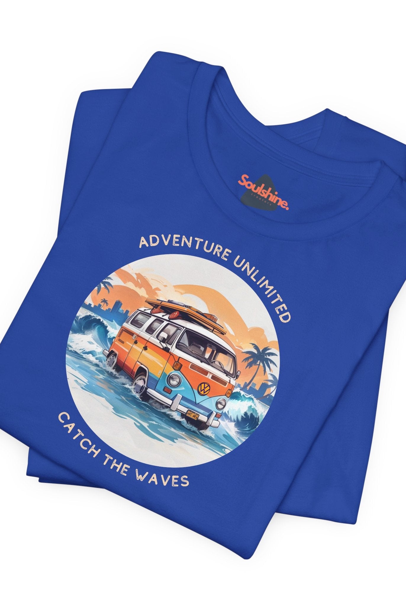 Adventure camper van printed on Adventure Unlimited Surfing T-Shirt