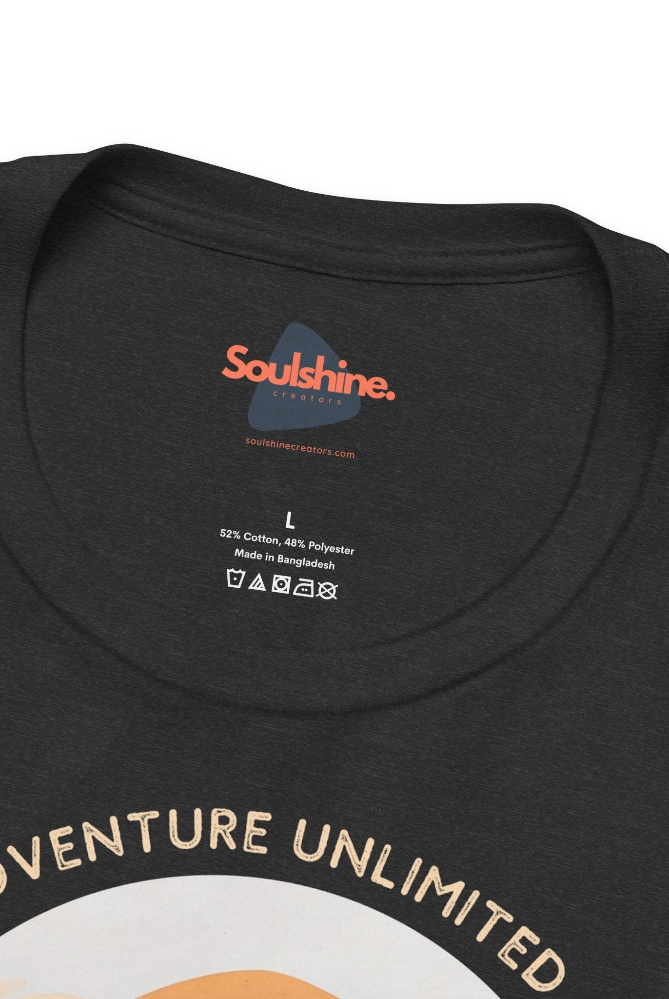 Adventure Unlimited surfing tee shirt on Bella & Canvas EU, direct-to-garment printed item