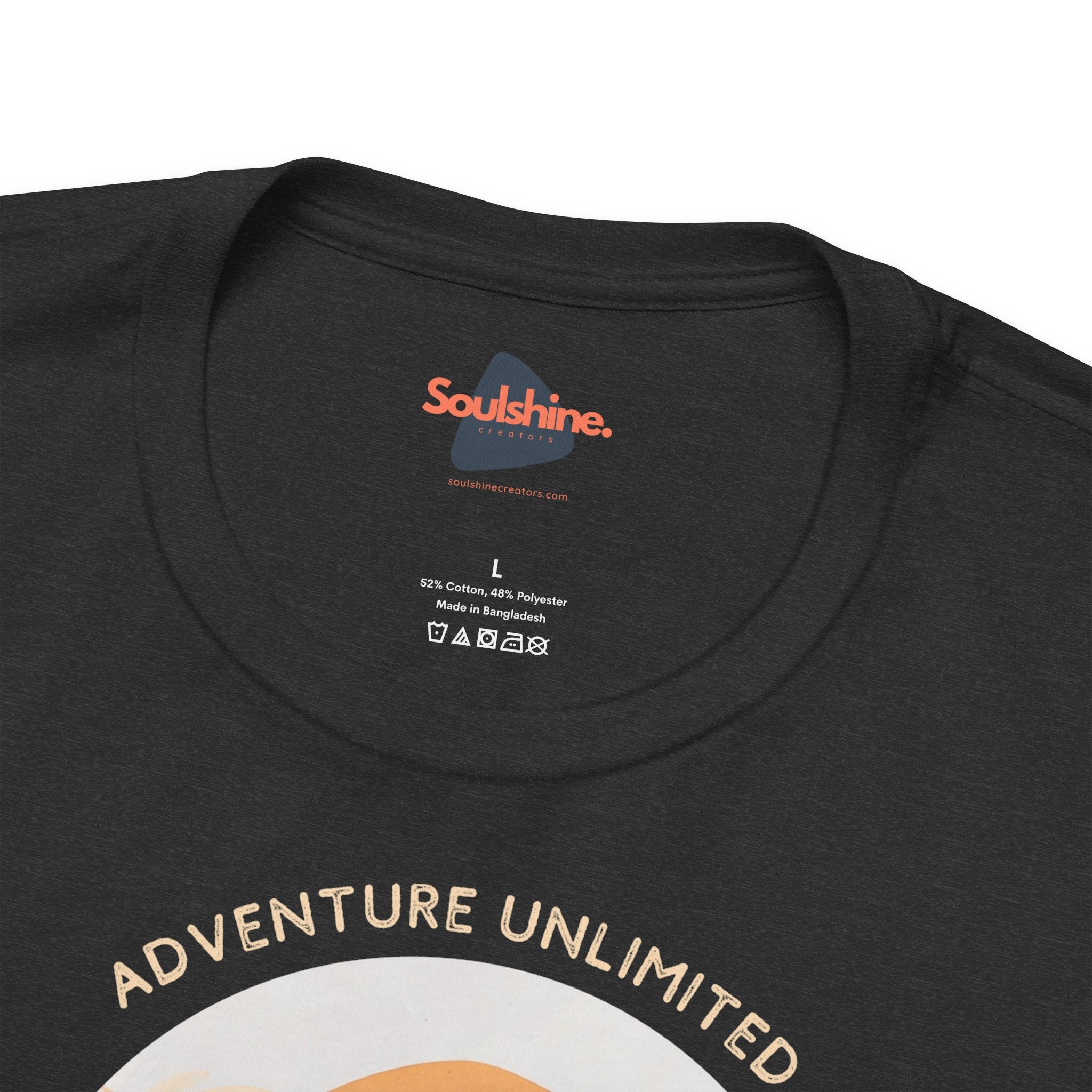 Adventure Unlimited surfing tee shirt on Bella & Canvas EU, direct-to-garment printed item