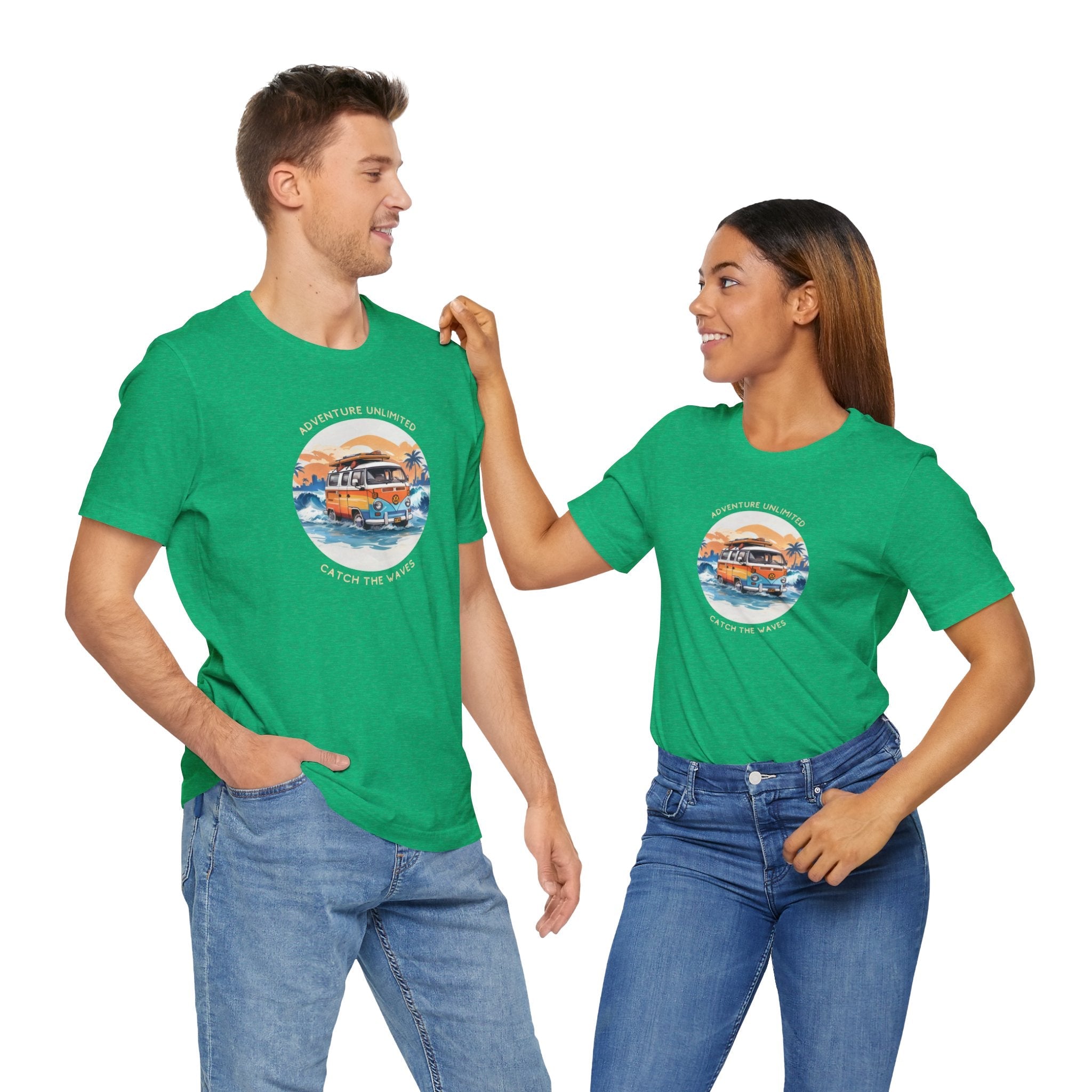 Adventure Unlimited green shirts with ’I love you’ design on a printed unisex jersey tee