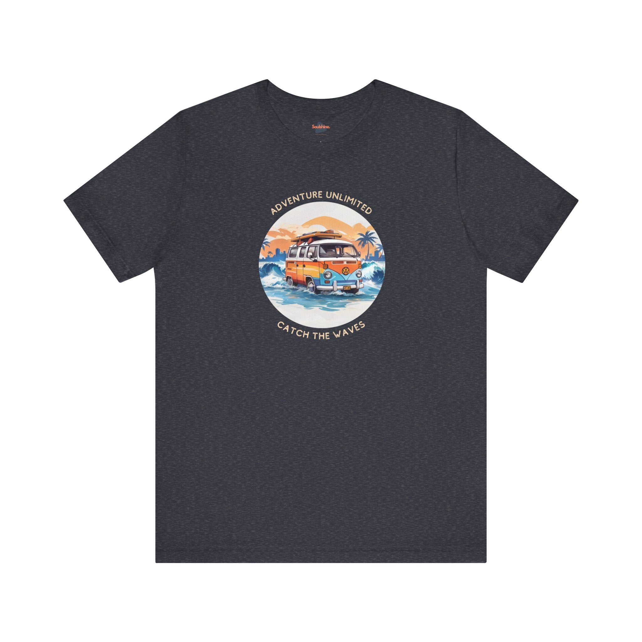 Adventure Unlimited Navy Graphic Beach Scene Tee - Direct-to-Garment Printed Unisex Jersey Shirt
