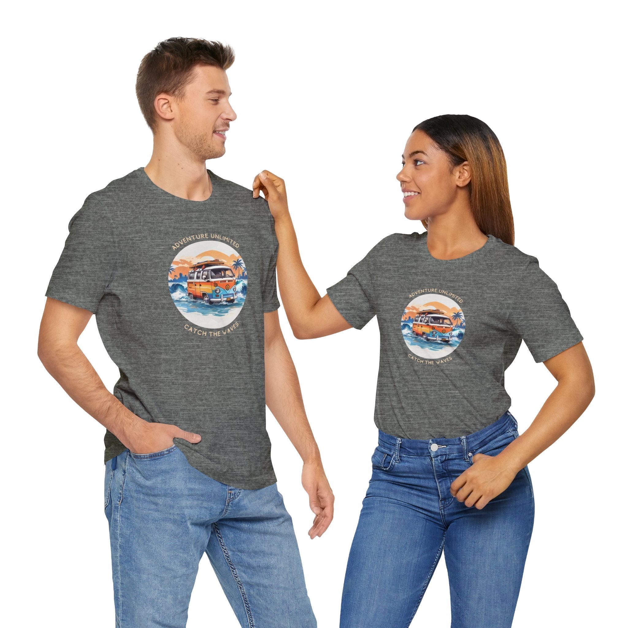 Adventure Unlimited printed unisex tee with ’I love you’ design worn by man and woman