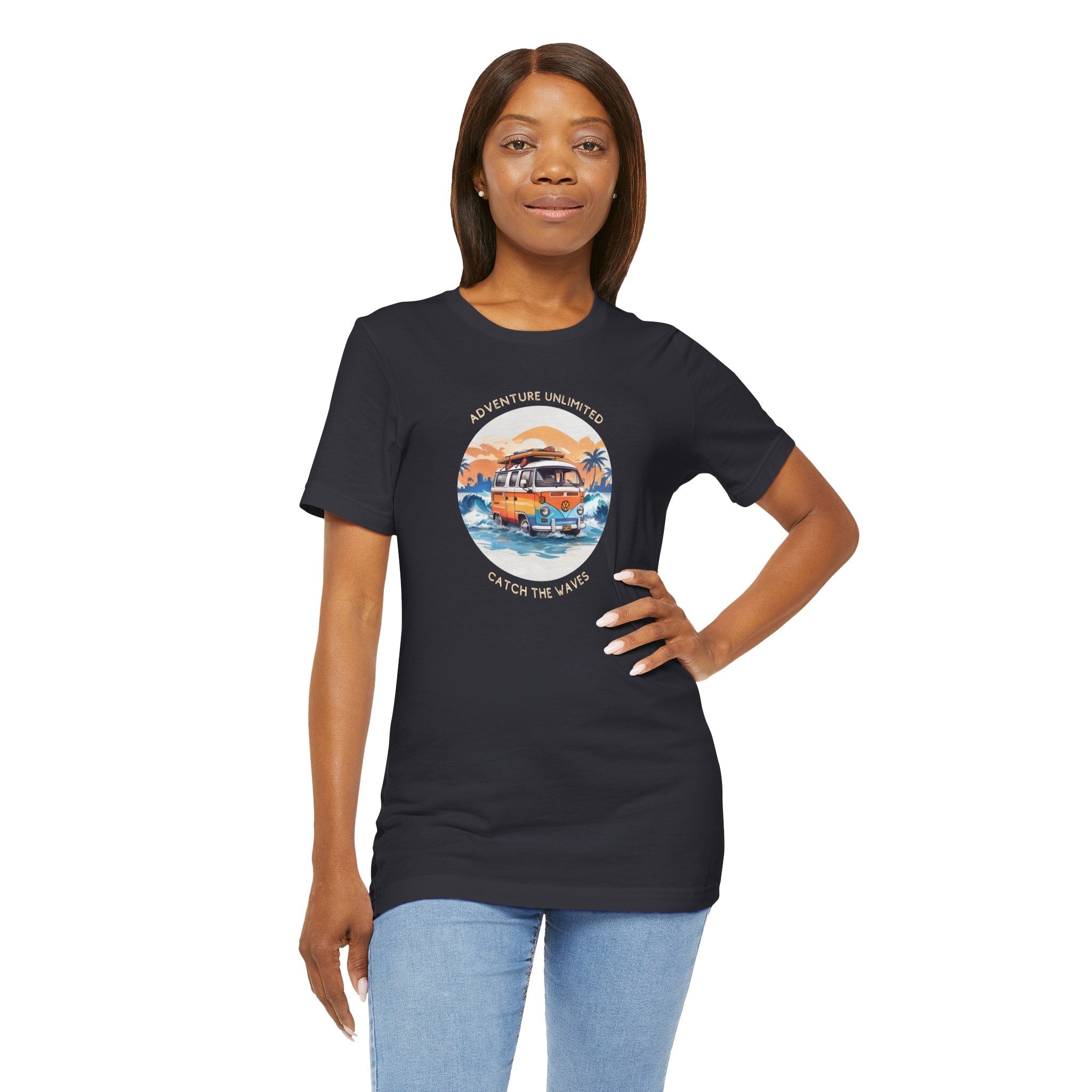 Adventure Unlimited Unisex Jersey Short Sleeve Tee - US with printed ’I’m t-shirt’ worn by woman