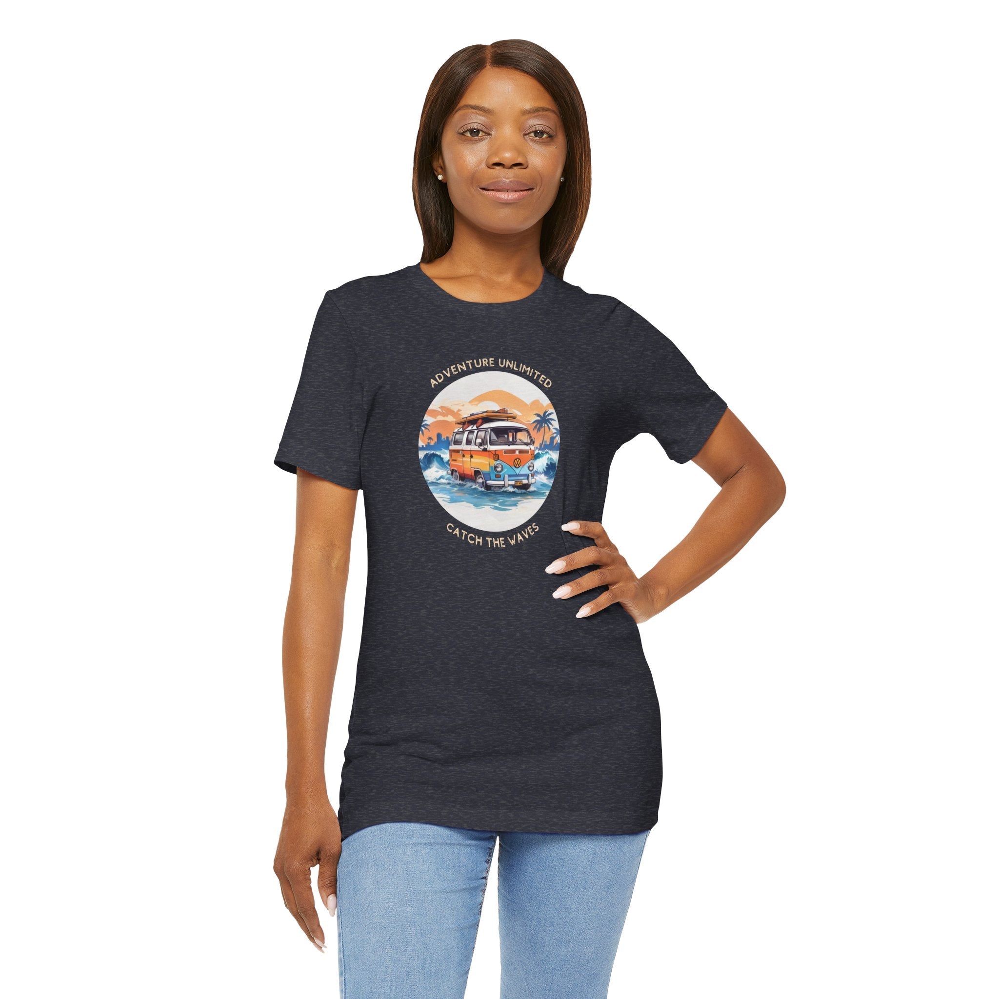 Adventure Unlimited printed navy t-shirt with ’the best day is a good day’ slogan, direct-to-garment item