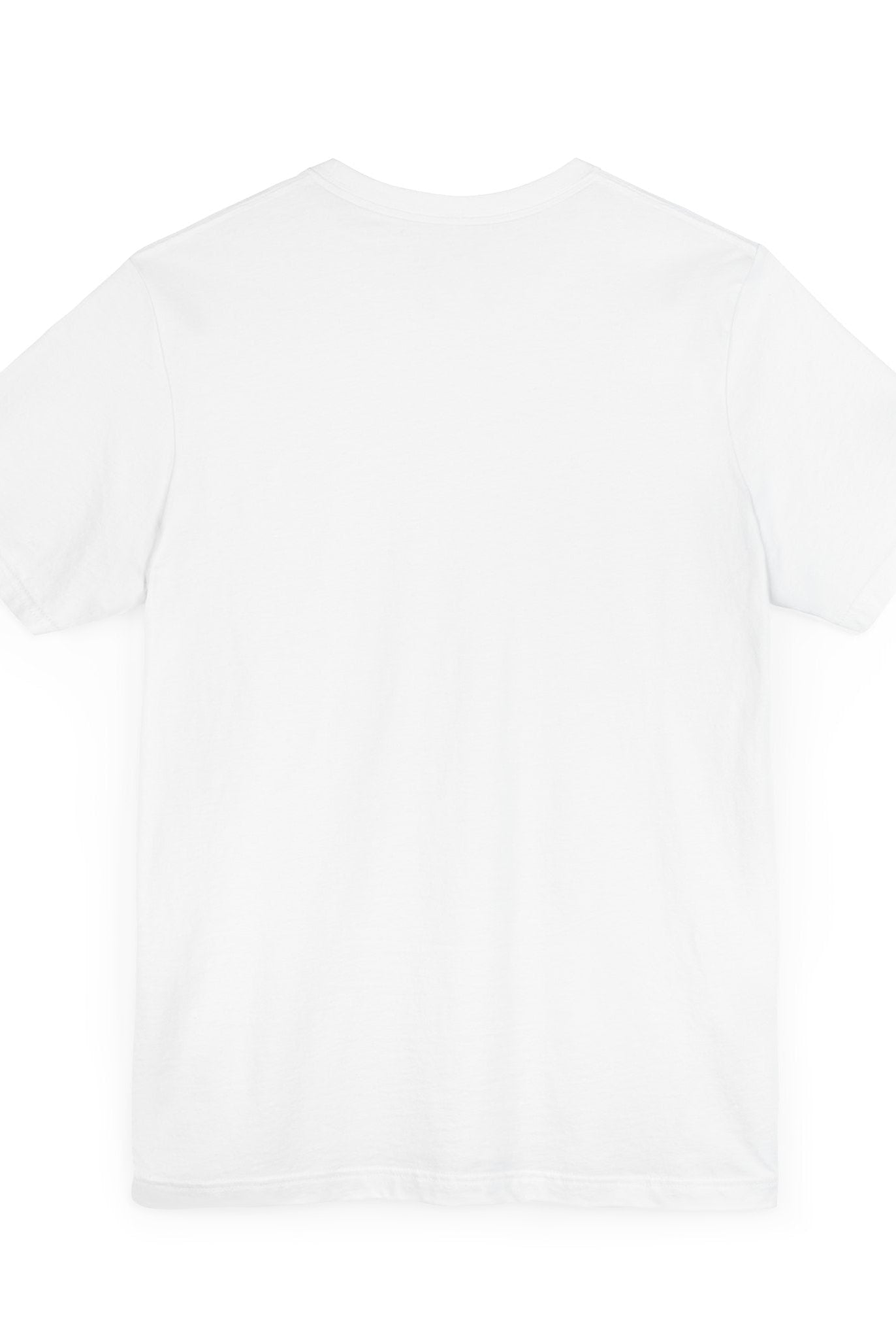 Short-sleeved white t-shirt with crew neck, direct-to-garment printed design