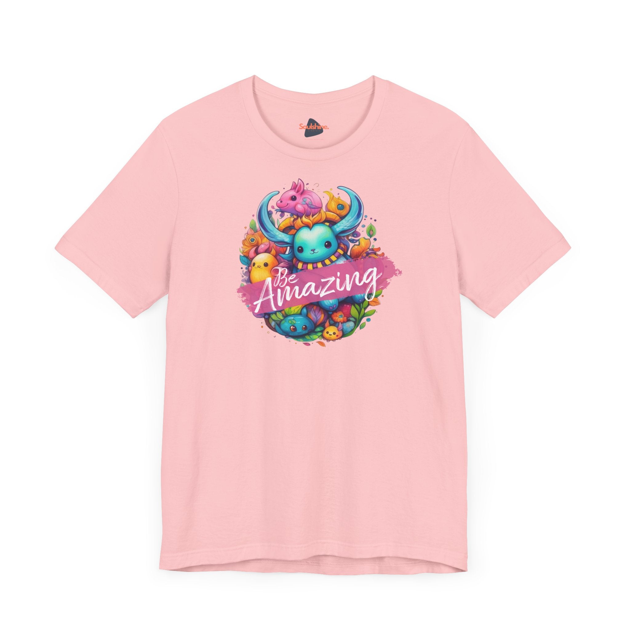 Direct-to-garment printed pink t shirt with ’Be Amazing’ design