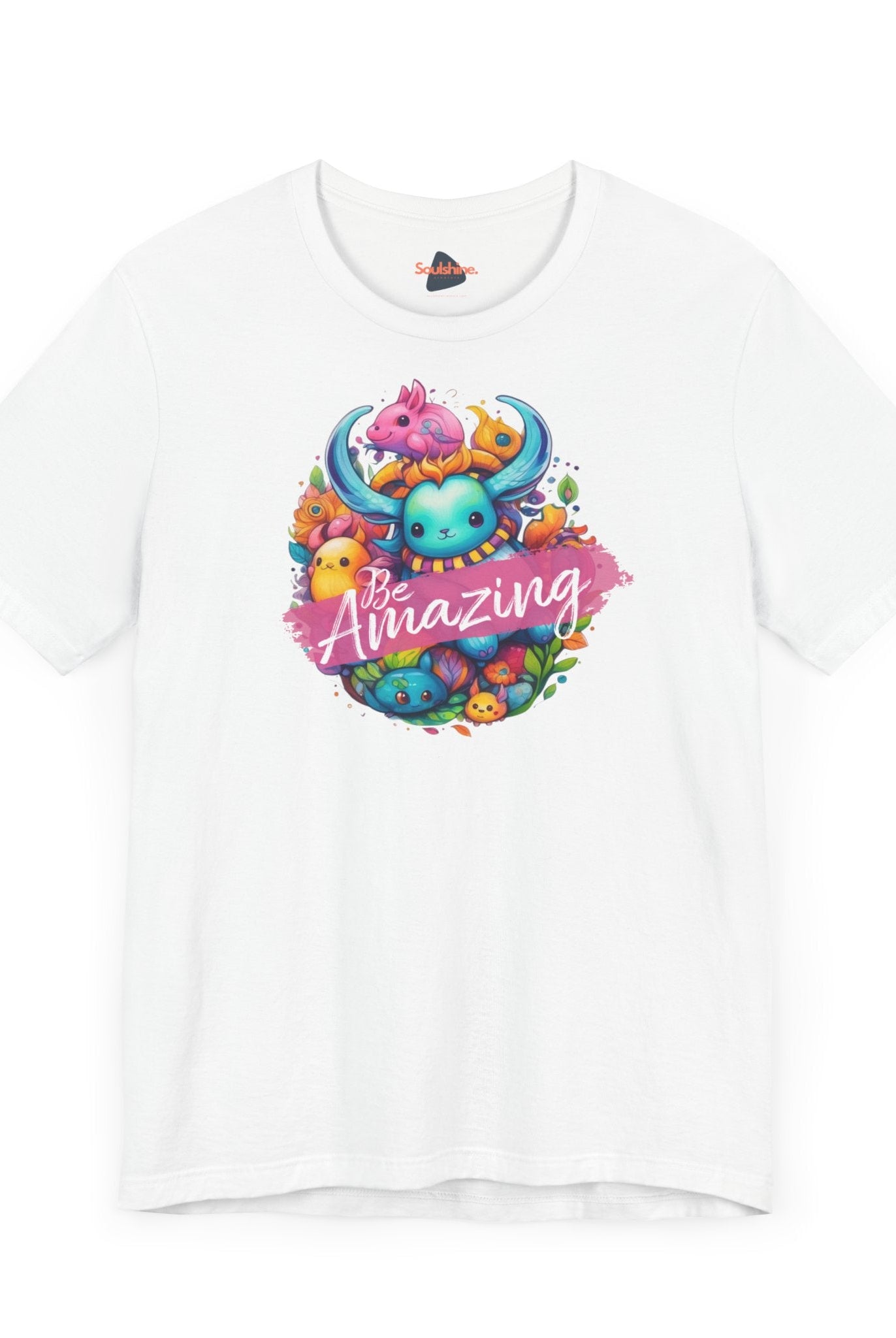White t-shirt with ’Be Amazing’ printed on it - Bella & Canvas - Soulshinecreators - Unisex - Direct-to-Garment item