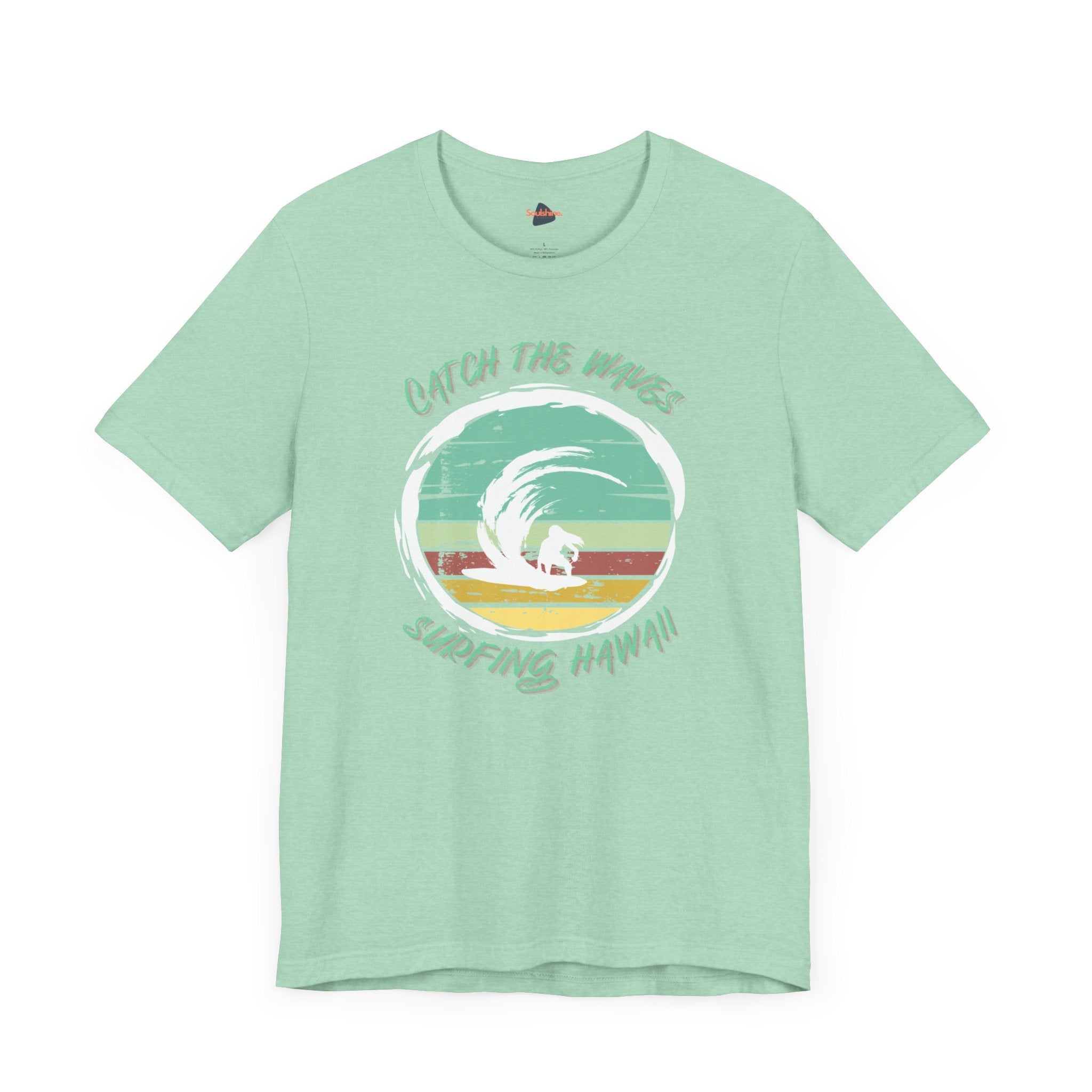 Catch the Waves - Surfing T-Shirt direct-to-garment green shirt with surfboard print