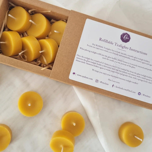 Glass Tealight Refills (10 pure beeswax tealight candles) - Soulshinecreators - beeswax candles