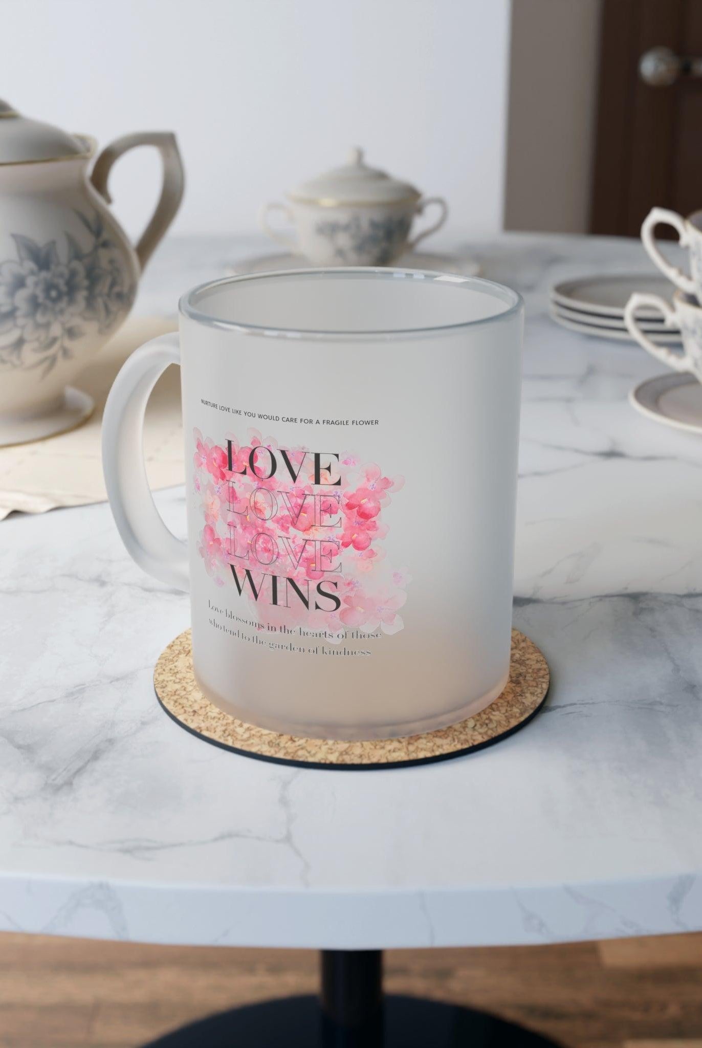 Love Love Love Wins - Frosted Glass Mug - Soulshinecreators - 11 oz