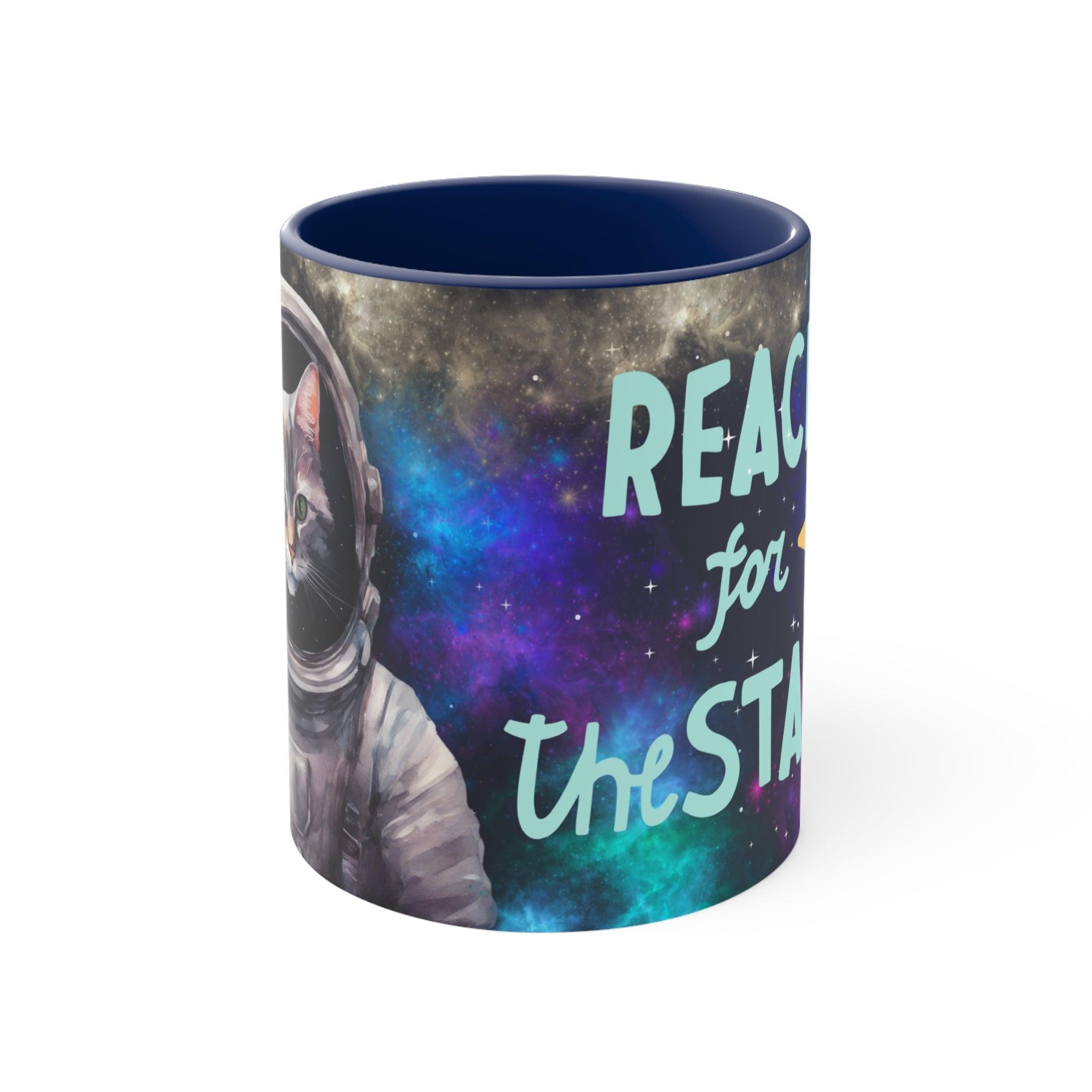 Mug "Reach for the Stars" - Cat Astronaut - Accent Coffee Mug, 11oz - Soulshinecreators - 11 oz