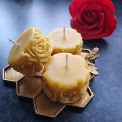 Set of 3 Pure Beeswax Votive Candles with Elegant Rose Design | 1.6oz